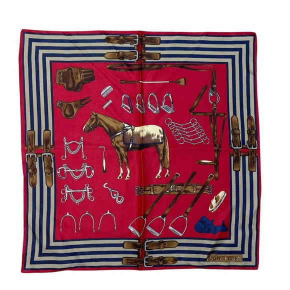 Ralph Lauren Accessories - VTG Ralph Lauren Equestrian Horse Silk Scarf 21x21 Made in Japan Preppy Luxury